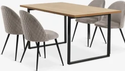 AABENRAA + KOKKEDALMesa AABENRAA L160 roble + 4 sillas KOKKEDAL terciopelo gris