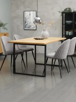 AABENRAA + KOKKEDALMesa AABENRAA L160 roble + 4 sillas KOKKEDAL terciopelo gris