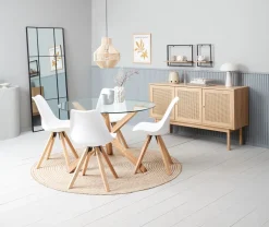 AGERBY + BLOKHUSMesa AGERBY Ø119 roble natural + 4 sillas BLOKHUS blanco