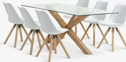 AGERBY + BLOKHUSMesa AGERBY L190 roble natural + 4 sillas BLOKHUS blanco