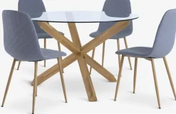AGERBY + JONSTRUPMesa AGERBY Ø119 roble natural +4 sillas JONSTRUP azul claro