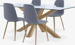 AGERBY + JONSTRUPMesa AGERBY L190 roble natural +4 sillas JONSTRUP azul claro