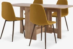 ALLING + JONSTRUPMesa ALLING L100/163 roble cálido + 4 sillas JONSTRUP curry