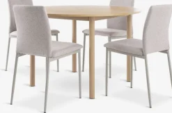ALSTED + BRANDEMesa ALSTED Ø120 roble natural + 4 sillas BRANDE beis