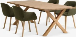 GRIBSKOV + ADSLEVMesa GRIBSKOV L230 roble natural + 4 sillas ADSLEV oliva