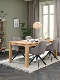 HAGE + ROSTRUPMesa HAGE L190 roble natural + 4 sillas ROSTRUP arena/negro