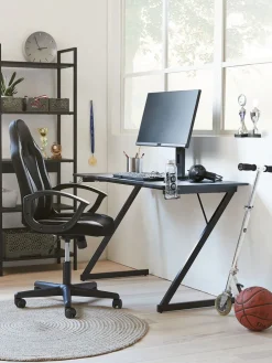 HALSTEDEscritorio gaming HALSTED 60x120 portabebidas+soporte negro