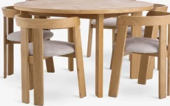 HARESKOV + BOVRUPMesa HARESKOV Ø129 roble natural + 4 sillas BOVRUP roble