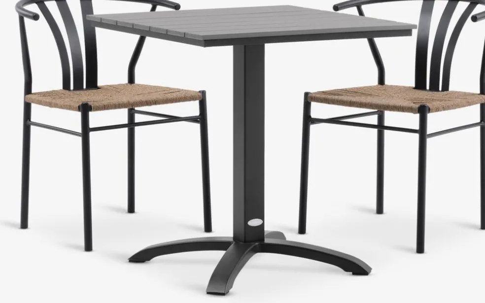 HOBRO + TAGMARKMesa HOBRO L70 gris + 2 sillas TAGMARK negro