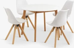 JEGIND + BLOKHUSMesa JEGIND Ø105 blanco + 4 sillas BLOKHUS blanco