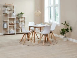 JEGIND + BLOKHUSMesa JEGIND Ø105 blanco + 4 sillas BLOKHUS blanco