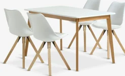 JEGIND + BLOKHUSMesa JEGIND L130 blanco + 4 sillas BLOKHUS blanco