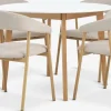 JEGIND + EJSINGMesa JEGIND Ø105 blanco + 4 sillas EJSING beis/roble natural