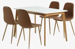 JEGIND + JONSTRUPMesa JEGIND L130 blanco + 4 sillas JONSTRUP marrón