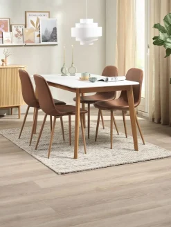 JEGIND + JONSTRUPMesa JEGIND L130 blanco + 4 sillas JONSTRUP marrón
