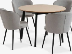 JEGIND + RISSKOVMesa JEGIND Ø105 roble/negro + 4 sillas RISSKOV gris claro