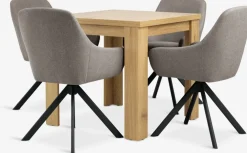 JUNGEN + ROSTRUPMesa JUNGEN L80/160 roble cálido + 4 sillas ROSTRUP arena
