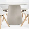 KLIPLEV + BLOKHUSMesa KLIPLEV Ø120 travertino + 4 sillas BLOKHUS blanco
