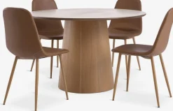 KLIPLEV + JONSTRUPMesa KLIPLEV Ø120 roble natural + 4 sillas JONSTRUP marrón