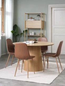 KLIPLEV + JONSTRUPMesa KLIPLEV Ø120 roble natural + 4 sillas JONSTRUP marrón
