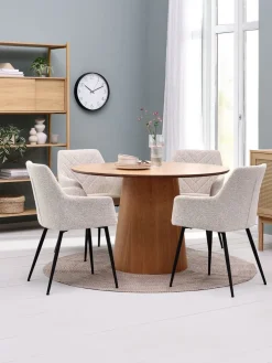 KLIPLEV + PURHUSMesa KLIPLEV Ø120 roble natural+4 sillas PURHUS blanco crudo