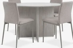 KRONDAL + BRANDEMesa KRONDAL Ø110 travertino + 4 sillas BRANDE beis