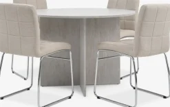 KRONDAL + HAMMELMesa KRONDAL Ø110 travertino + 4 sillas HAMMEL beis