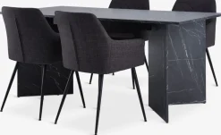 KRONDAL + PURHUSMesa KRONDAL L180 mármol + 4 sillas PURHUS gris/negro