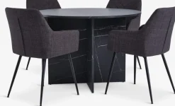 KRONDAL + PURHUSMesa KRONDAL Ø110 mármol + 4 sillas PURHUS gris/negro