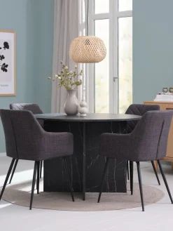 KRONDAL + PURHUSMesa KRONDAL Ø110 mármol + 4 sillas PURHUS gris/negro