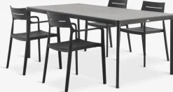 KUMLA + INGSTRUPMesa KUMLA L200 gris + 4 sillas INGSTRUP negro