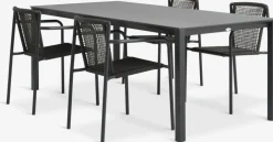 LANGET + KRISTIANSTADMesa LANGET L207 negro + 4 sillas KRISTIANSTAD verde