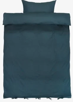 LINDAGOLDJuego funda nórdica algodón/lino LINDA 155x220 turquesa osc