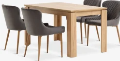 LINTRUP + PEBRINGEMesa LINTRUP L140 roble + 4 sillas PEBRINGE terciopelo gris