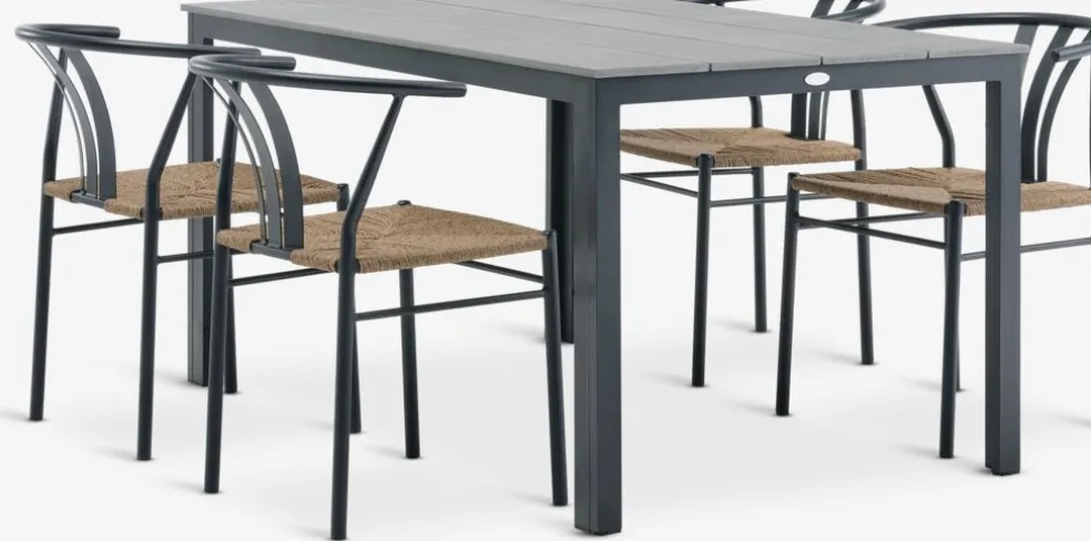 MARIELYST + TAGMARKMesa MARIELYST L150 gris + 4 sillas TAGMARK negro