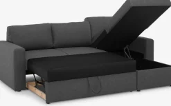 MARSLEVSofá cama con chaise longue MARSLEV tela gris oscuro