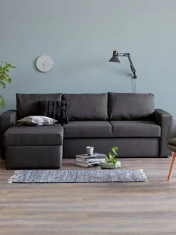 MARSLEVSofá cama con chaise longue MARSLEV tela gris oscuro