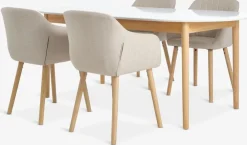 MARSTRAND + ADSLEVMesa MARSTRAND L200/280 blanco + 4 sillas ADSLEV beis