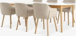 MARSTRAND + ADSLEVMesa MARSTRAND L200/280 blanco + 4 sillas ADSLEV beis