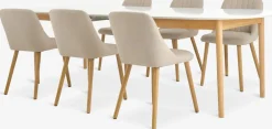 MARSTRAND + ADSLEVMesa MARSTRAND L200/280 blanco + 4 sillas ADSLEV beis