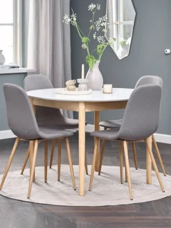 MARSTRAND + JONSTRUPMesa MARSTRAND Ø110 blanco + 4 sillas JONSTRUP gris