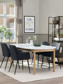 MARSTRAND + PURHUSMesa MARSTRAND L200/280 blanco + 4 sillas PURHUS gris