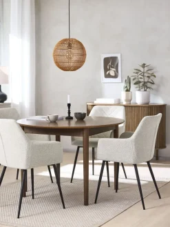 MARSTRAND + PURHUSMesa MARSTRAND Ø110 roble oscuro + 4 PURHUS blanco crudo