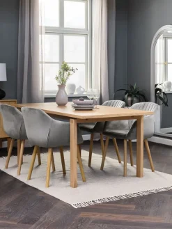 MEJLSKOV + ADSLEVMesa MEJLSKOV L180 roble + 4 sillas ADSLEV terciopelo gris
