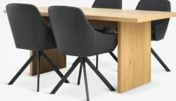 MUNKEBY + ROSTRUPMesa MUNKEBY L180 roble cálido + 4 sillas ROSTRUP negro