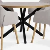 NORTOFT + ADSLEVMesa NORTOFT Ø120 roble cálido + 4 sillas ADSLEV beis