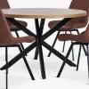NORTOFT + HYGUMMesa NORTOFT Ø120 roble cálido + 4 sillas HYGUM marrón/negro