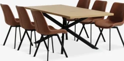 NORTOFT + HYGUMMesa NORTOFT L200 roble cálido + 4 sillas HYGUM marrón/negro