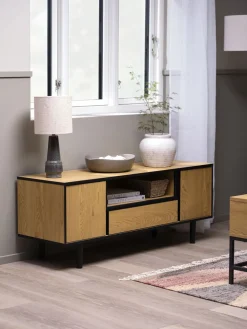 ODENSEMueble TV ODENSE 2 puertas 1 cajón color roble cálido/negro
