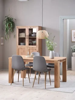 OLDE + JONSTRUPMesa OLDE L160 roble natural + 4 sillas JONSTRUP gris